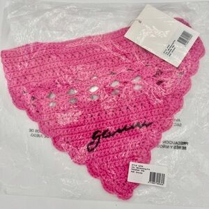 NWT Ganni Pink Crochet Knit Bandana Shocking Pink Logo Brand New